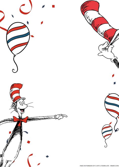 Download FREE Dr. Seuss Birthday Invitations for Your Next Bash! Dr Seuss Invitations, Dr Seuss Birthday Party, Dr Seuss Birthday, Craft Station, Twin First Birthday, Cat In The Hat, 6th Birthday Parties, Birthday Bash, Dr Seuss