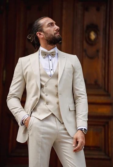 Bojoni Slim Fit Suits and Tuxedo Beige Tuxedo, Linen Wedding Suit, Tuxedo Suit For Men, Costume Beige, Tuxedo Colors, Linen Wedding, Beige Suits, Tuxedo Suit, Wedding Linens