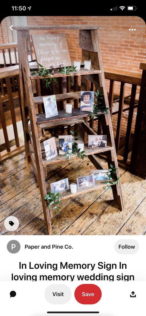 Wedding Ladder Decor, Cocktail Reception Decor, Ladder Wedding, Memory Table Wedding, Rusting Wedding, Cocktail Wedding Reception, Memory Table, Earthy Wedding, Wedding Court