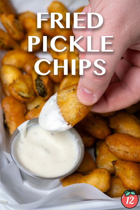 Fried Pickle Chips | 12 Tomatoes Easy Fried Pickles, Fried Pickle Chips, 12 Tomatoes Recipes, Pickle Chips, Halfway There, Burger Toppings, Fair Food, Fried Pickles, 12 Tomatoes