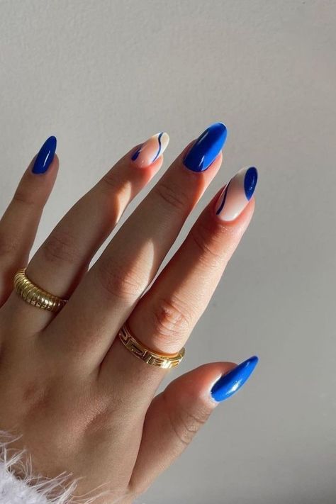 Nails Inspiration Blue, Royal Blue Nails, Nails Yellow, Simple Gel Nails, Her Nails, Beach Nails, Chic Nails, Cute Acrylic Nails, Nude Nails