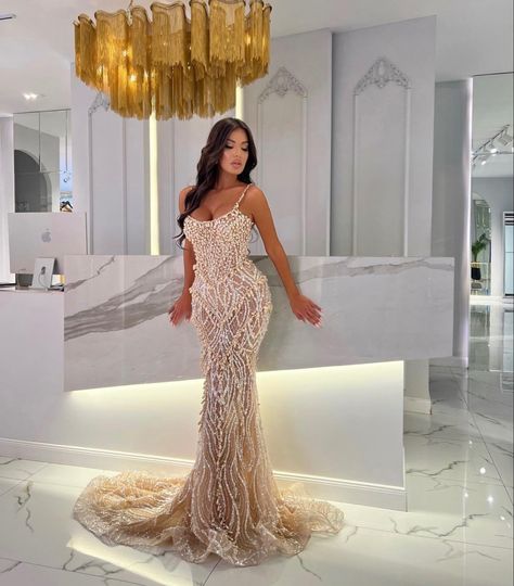 African Bridal Dress, Colored Pearls, Party Dress Classy, Champagne Prom Dress, Engagement Party Dresses, Wedding Dresses Cinderella, Stunning Prom Dresses, Opera Gloves, Nude Dress