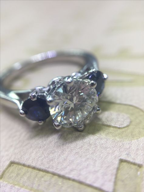 Round Diamond With Emerald Side Stones, Divorce Ring, Sapphire Side Stones, Diamond And Sapphire Ring, Trilogy Engagement Ring, Mothers Ring, 3 Stone Ring, 3 Stone Engagement Rings, Flower Engagement Ring