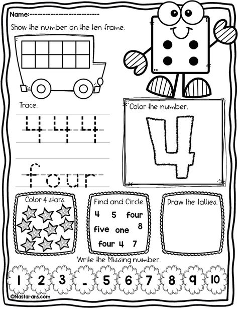 FREE Number 1-10 printable for kindergarten kids. It includes Drawing the tallies, tracing and writing numbers and number words, find the number, show the numbers on the ten frames and coloring. #kindergarten#number#tracing#math For Kindergarten, Preschool Number Worksheets, Numbers Worksheets, Prek Math, Numbers Kindergarten, Teaching Numbers, Worksheets For Kindergarten, Number Tracing, Numbers Preschool