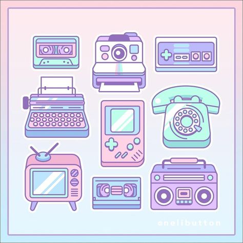 Pastel Gaming Aesthetic, Retro Game Aesthetic, Retro Pastel Aesthetic, Retro Doodles, Retro Kawaii, Retro Pastel, Retro Tech, Pastel Kawaii, Retro Artwork