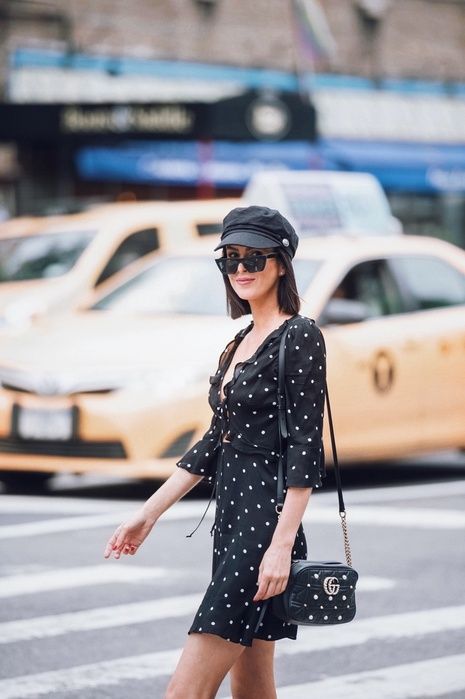 City Summer Style | Summer Dress | Dress with Sneakers | Casual Summer Fashion | Polka Dots | Baker Boy Hat | Fashion Blogger Baker Boy Hat Outfit Summer, Baker Boy Hat Outfit, Hat Outfit Summer, Italy Summer Outfits, Street Style Nyc, City Summer, Polka Dots Outfit, Chanel Sneakers, Baker Boy Hat