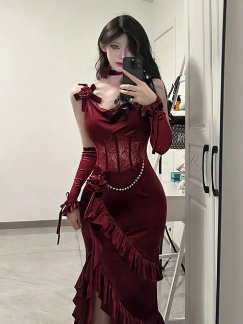 Wine Evening Dress, Red Mermaid Dress, Vampire Dress, Wine Red Dress, Elegant Wine, Gala Outfit, Wine Dress, Prom Dress Inspiration, Mermaid Skirt