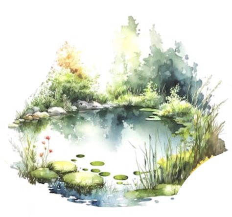 Pond Sketch, Marker Artwork, Pond Drawing, Bird Embroidery Pattern, Lilies Drawing, Landscape Architecture Drawing, Watercolor Paintings Nature, Watercolor Trees, Nature Art Painting