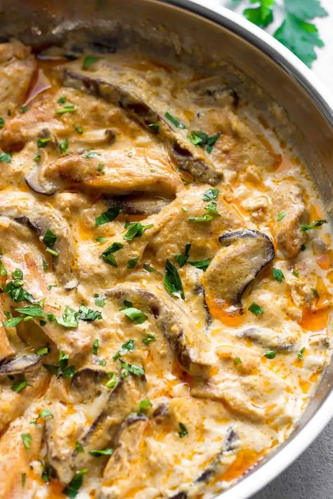 Classic Chicken Mushroom Stroganoff (Simple and Easy!) Stroganoff Sauce Recipe, Chicken Mushroom Stroganoff, Luxurious Dinner, Lavender Macarons, Chicken And Mushrooms, Chicken Stroganoff, Chicken And Mushroom, Mushroom Stroganoff, Chicken Mushroom