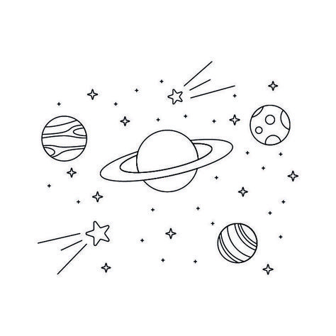 Planet Drawings Simple, Space Simple Drawings, Space Easy Drawings, Simple Planet Drawing, Planet Drawing Aesthetic, Anime Mini Drawings, Simple Galaxy Drawing, Simple Space Drawings, Cute Planet Drawings