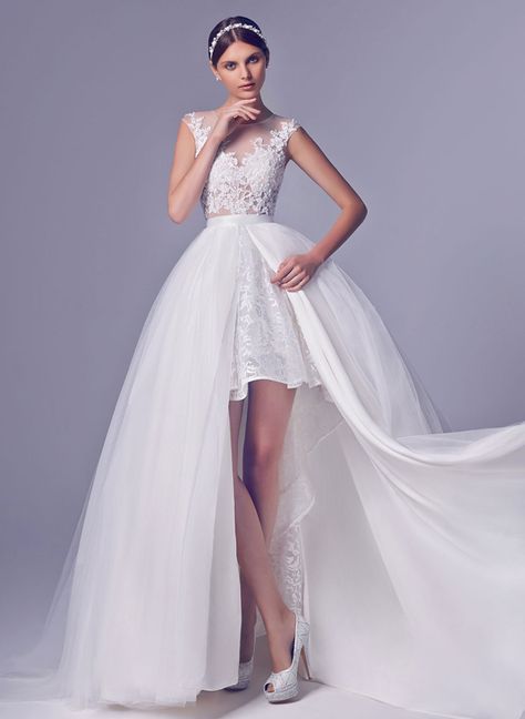 While we absolutely adore long, flowing gowns, we also have a weakness for short wedding dresses with a classy and timeless touch! If you are looking for an unconventional short dress that is fun yet elegant, a chic design that is less formal but still oozes glamour, a tea length dress that shouts vintage, or … Wedding Dresses With Long Train, Amy White, Detachable Train Wedding Dress, Short Wedding Gowns, Short Wedding Dresses, Wedding Dresses High Low, Dress Train, Mini Wedding Dresses, Long Train Wedding Dress