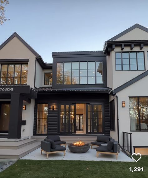 Tan Black House Exterior, Beige And Black House Aesthetic, Black And White House With Stone Exterior, Black Magic Exterior House, Black White House Exterior, Black Houses Exterior, Black House Exterior Modern, White And Black House, Modern Home Elevation