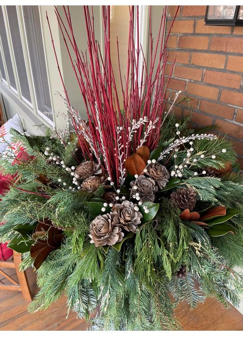 Christmas Tree Urn, Christmas Tree In Urn, Winter Urns, Winter Bouquets, Christmas Urns, Christmas Planters, Window Box, Winter Decor, Diy Christmas