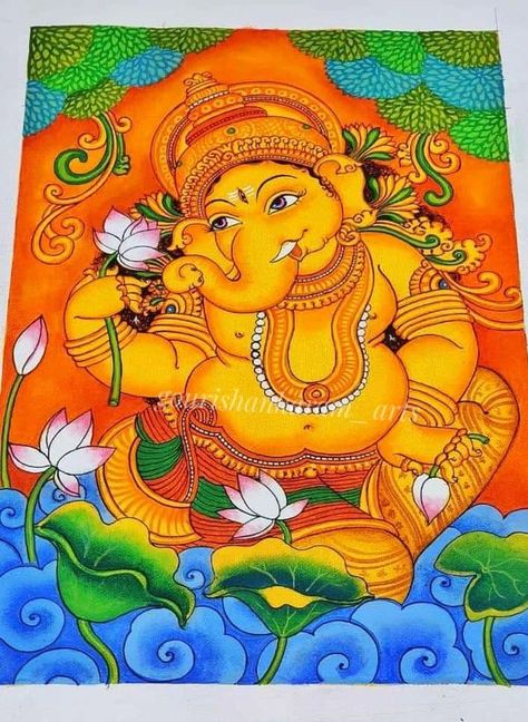 Kerala mural painting world | Ganesha🍃 | Facebook Kerala Mural Ganesha, Ganesha Mural Painting, Mural Painting Kerala, Kerala Mural Art, Kerala Art, Mural Paintings, Kerala Mural Painting, Buddha Art Painting, Kids Blouse Designs