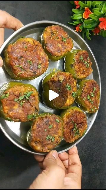 Shyam rasoi by priyanka on Instagram: "Stuffed Capsicum recipe l Ingredients List- 4 Capsicum ( 300 gm ) 2 tbsp oil + 2 tbsp oil  1 tsp Mustard seeds  1 tsp cumin seeds  1/4 tsp Asafoetida  1 inch Ginger  2 green chillies  8-10 curry leaves  1 Chopped Tomato  salt to taste  1/2 tsp Turmeric Powder  1 tsp Kashmiri Red chilli powder  1.5 tsp Coriander powder  4-5 boiled potatoes  dry mango powder  1/2 tsp Garam Masala powder  1 tsp Fennel Seeds powder  coriander leaves  #shyamrasoi #capsicum #shimlamirch #reelkarofeelkaro #cookingvideo #reelsviral #recipeoftheday #reelitfeelit #reeloftheday #reels" Stuffed Capsicum Recipe, Capsicum Recipe, Stuffed Capsicum, Tomato Salt, Mutton Gravy, Capsicum Recipes, Mango Powder, Garam Masala Powder, Red Chilli Powder