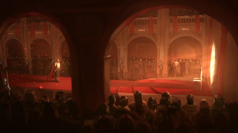 Coronation by raikoart on DeviantArt King Coronation, Fantasy Locations, Artwork Inspiration, Throne Room, Historical Painting, Amazing Artwork, Medieval Times, Fantasy Places, Modern Fantasy