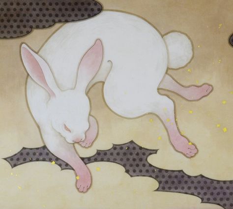 Japanese Rabbit Illustration, Jade Rabbit Tattoo, The White Rabbit Aesthetic, Rabbit Pfp Aesthetic, Rabbit Side Profile, Snake And Rabbit, White Rabbit Aesthetic, Rabbit Leaping, Rabbits Drawing