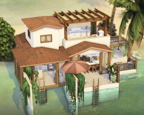 Sims 4 Seaside House, Sims4 Sulani House, Sims Island Living House, Sims 4 Beach House, Sims 4 Houses Layout, Lotes The Sims 4, Sims 4 Kitchen, Die Sims 4, House Flippers