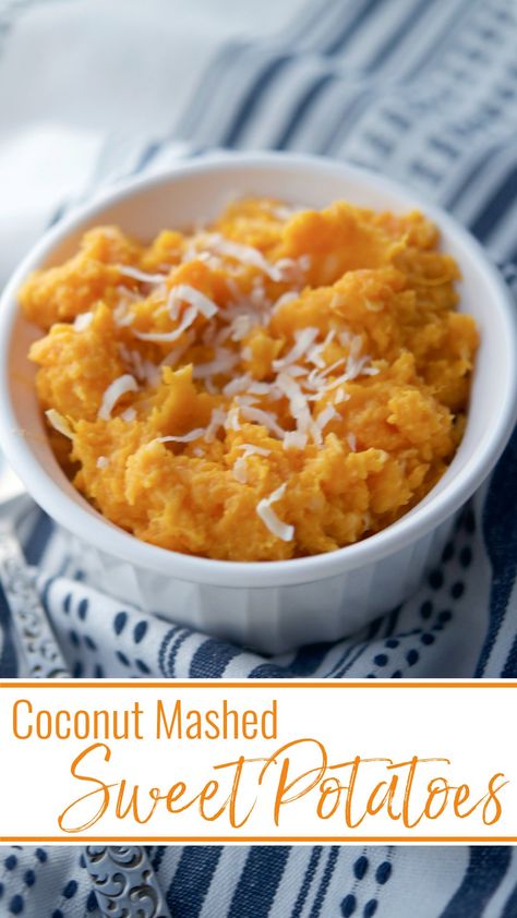 Fresh sweet potatoes mashed with coconut milk, coconut flakes butter and salt are super creamy and delicious. Sweet Potatoes Mashed, Recipes Using Coconut Milk, Potatoes Mashed, Coconut Lime Chicken, Vegetable Side Dishes Recipes, Lime Chicken, Unsweetened Coconut, Mashed Sweet Potatoes, Sweet Potato Casserole