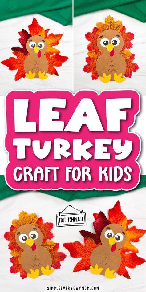 Turkey Leaf Craft (Free Printable Template) Turkey With Leaves Craft, Turkey Leaf Crafts For Kids, Turkey Leaf Craft, Turkey Template Printable Free, Leaf Turkey, Leaf Craft, Thanksgiving Turkey Craft, Leaf Projects, Kids Craft Supplies