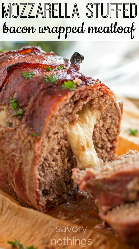 This is the absolutely best meatloaf recipe with lots of positive reviews - stuffed with cheese and wrapped in bacon! Comes together in a few quick and easy steps for a tasty family dinner! Simple Gravy, Bacon Wrapped Meatloaf, Homemade Mozzarella, Homemade Meatloaf, Good Meatloaf Recipe, Classic Meatloaf, Wrapped In Bacon, Best Meatloaf, Melty Cheese