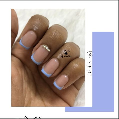 Gel French Tips, Gel Nails French, Natural Gel Nails, Beachy Nails, Baby Blue Nails, Dip Nails, Blue French, Blue Nail Designs, Short Acrylic