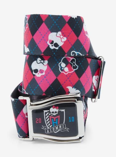 Monster High Argyle Skullette Seatbelt Belt | Hot Topic Checkered Belt, Monster High Collection, Seatbelt Belt, Scene Core, Scene Queens, Scene Outfits, Tall Hoodies, Scene Kids, 2024 Christmas