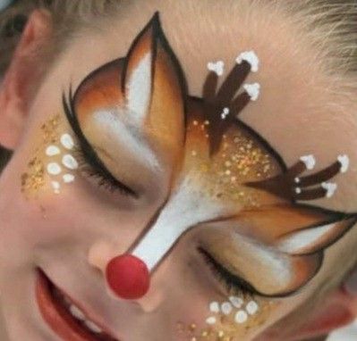 Christmas Unicorn Face Paint, Christmas Face Painting Easy, Deer Face Paint, Reindeer Face Paint, Reindeer Makeup, Elsa Makeup, Winter Light Festival, Face Painting Tips, Christmas Face Painting