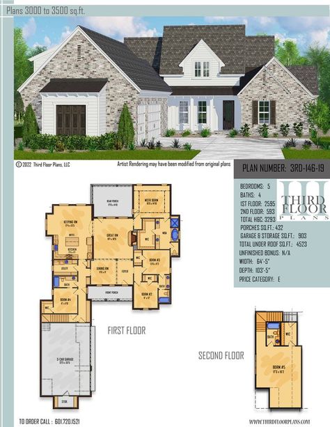 $1000.00 House Plan 9 sets 3000 Sq Ft House Plans, Acadian Cottage, Garage With Storage, Master Suite Bedroom, Bedroom Porch, Walk In Closets, Beautiful Farm, Porch Flooring, Keeping Room