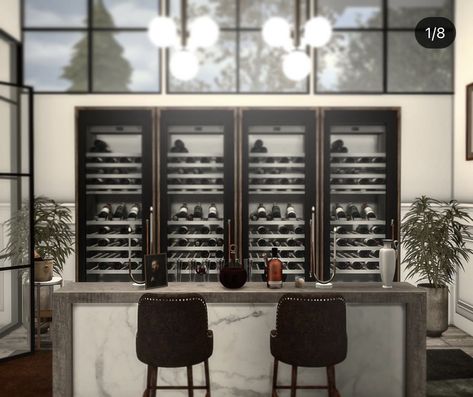 Bloxburg Mini Bar Ideas, Wine Room Bloxburg, Bar Bloxburg Ideas, Bloxburg Drink Bar, Bloxburg Modern Mansion Interior, Bloxburg Bar Ideas, Sims 4 Wine Cellar, Modern Kitchen Layout, Luxury Floor Plans