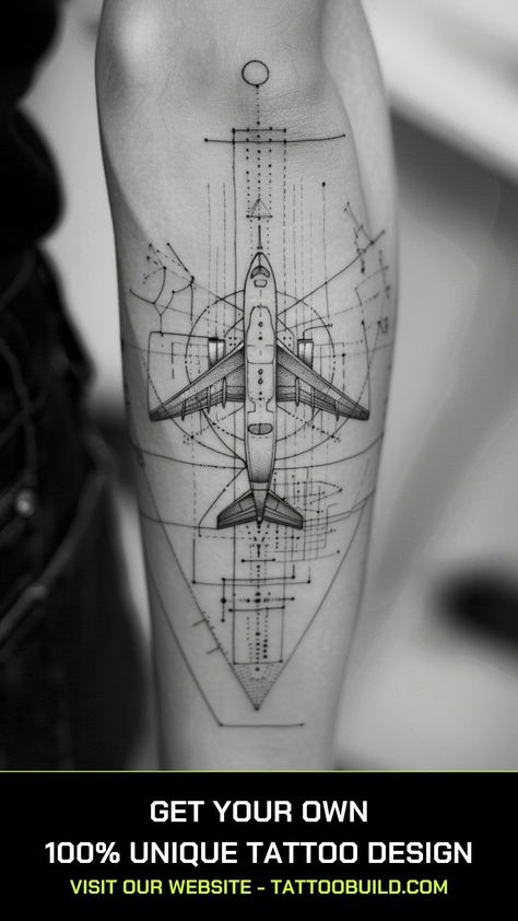 Airplane Tattoo Ideas: Soar to New Heights with Your Ink - Tattoo Build Airplane Tattoo Design, Jet Tattoo, Airplane Tattoo Ideas, Tattoo Ideas Geometric, Aircraft Tattoo, Aviation Tattoo, Paper Airplane Tattoos, Airplane Tattoo, Mermaid Tattoo Designs