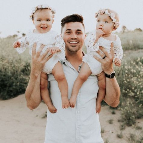 Great idea for a photo shoot of twins with Dad to do for Father's Day. Twins Baby Girl, Oakley Fisher, Tatum And Oakley, Gymnastics Art, Taytum And Oakley, Twin Photography, Twin Baby Girls, Twin Photos