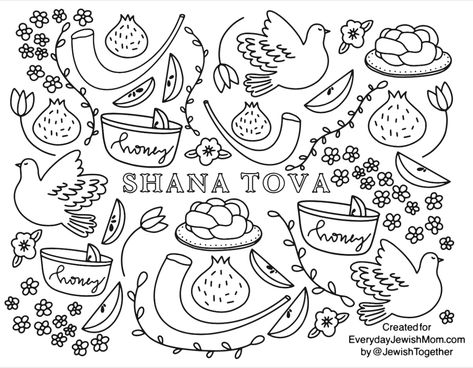 Rosh Hashana Printables, Rosh Hashana Coloring Page, Rosh Hashanah Coloring Pages, Rosh Hashana Cards, Rosh Hashana Crafts, Pj Ideas, Holiday Armadillo, Rosh Hashanah Greetings, Yom Teruah