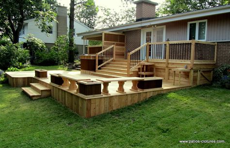 Deck With Steps, Mobile Home Deck, Patio Plan, Multi Level Deck, Cedar Deck, Patio Deck Designs, Wooden Deck, Mobile Home Porch, Deck Designs Backyard