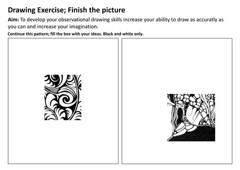 Imagination exercise Imagination Exercises, Exercise Drawing, Line Animals, Liu Bolin, Warm Up Exercise, Finish The Picture, Art Sub Lessons, Art Sub Plans, Art Handouts