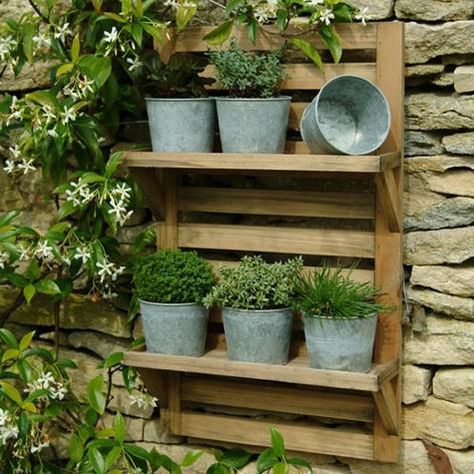 wall mounted herb rack Herb Rack, Jardim Diy, Hanging Herbs, Garden Shelves, Herb Planters, Walled Garden, Gorgeous Gardens, Plant Shelves, Wooden Garden