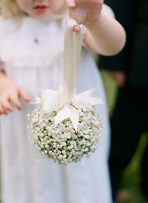 Pomander Bouquet of Baby's Breath with photo by Melissa Schollaert Photography | 8 Bouquet Styles Defined | The Pink Bride®️️ www.thepinkbride.com Flower Girl Bouquet, Babies Breath, Flower Ball, Southern Weddings, Wedding Flower Girl, Deco Floral, Baby's Breath, Bridesmaid Flowers, Bridesmaid Bouquet