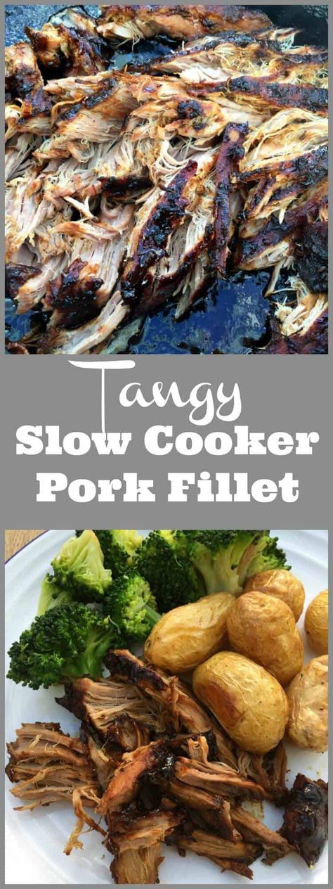 Tangy Slow Cooker Pork Fillet - easy and adaptable crockpot recipe, much lower in fat than pulled pork! Dieting Recipes, Easy Pulled Pork Slow Cooker, Crock Pot Dinners, Pulled Pork Recipe Slow Cooker, Summer Crockpot, Pork Fillet, Pot Dinners, Nice Food, Crockpot Recipe