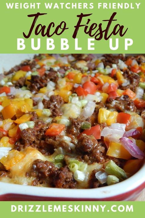 Ww Taco Bubble Up Casserole, Taco Bubble Up, Weight Watcher Make Ahead Meals, Ww Low Point Recipes, Bubble Up Taco Bake, Weight Watchers Taco Bake, Ww Bubble Up Recipes, Weight Watchers Bubble Up Recipes, Taco Bake Casserole With Biscuits