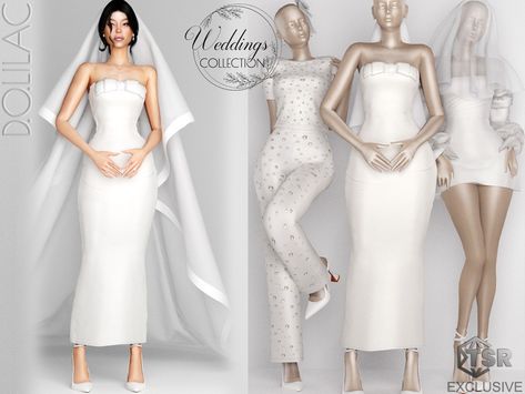 The Sims Resource - Weddings Collection Ribbon Strapless Wedding Dress DO0245 Chiffon Wrap Top, Sims 4 Wedding Dress, Sims Finds, Alpha Cc, Sims 4 Tsr, Sims 4 Cas Mods, Sims Clothes, Glam Bride, Sims 4 Dresses