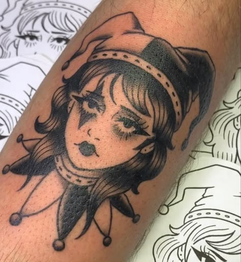 Jester Tattoo, Circus Tattoo, Side Thigh Tattoos, Tattoos Instagram, African Tattoo, Clown Tattoo, Joker Tattoo, Old School Tattoo Designs, Tattoo Portfolio