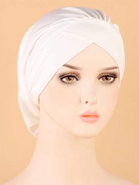 White Casual Collar  Fabric Plain Turban Hat Embellished  Spring/Fall Women Accessories Hijab Ideas, Cloth Making, Hair Bonnets, Headpiece Accessories, Hair Bonnet, Turban Hat, Design Dresses, African Design Dresses, African Design