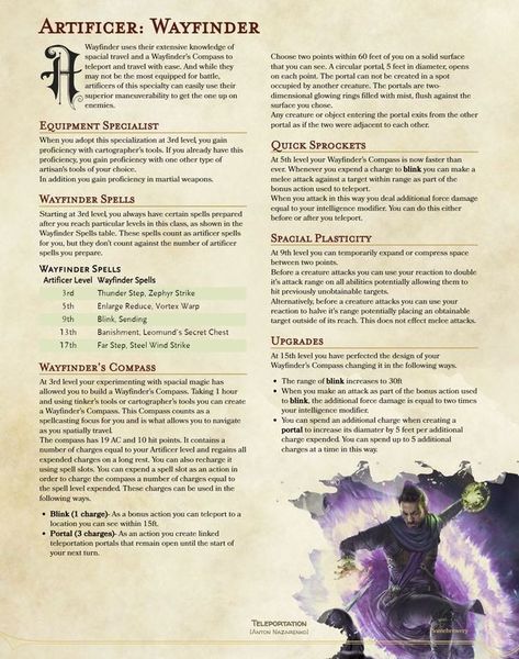 Navigator (Artificer) Wayfinder [Compass] Dnd 5e Homebrew Ranger Archetype, Ranger Homebrew 5e, Dnd 5e Homebrew Subclasses Ranger, Dnd 5e Ranger Subclasses, Dnd Ranger Homebrew, Ranger Archetype, 5e Classes, Dnd Ranger, Homebrew Classes