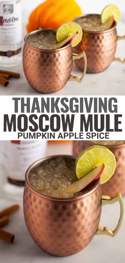 Pumpkin Spice Apple Cider Moscow Mules, Fall Moscow Mule Pitcher Recipe, Pumpkin Spice Moscow Mule, Pumpkin Moscow Mule, Fall Inspired Moscow Mules, Thanksgiving Moscow Mule Recipe, Pumpkin Mule Recipe, Thanksgiving Mule Drinks, Holiday Moscow Mule Recipe