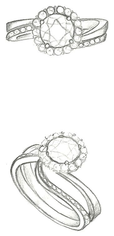 Mark Schneider Design sketch of Angelic engagement ring with a diamond wedding band Jewelry Sketching, Drawing Jewellery, Minimalist Jewelry Rings, Ring Sketch, Jewelry Rendering, Jewellery Design Sketches, Jewelry Design Drawing, Jewelry Illustration, Jewelry Drawing