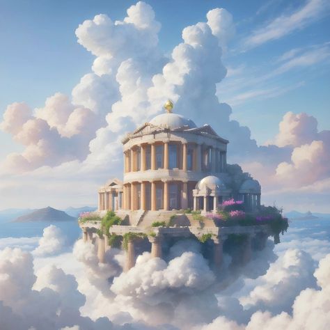 Fantasy Sky Island, Sky Castle Fantasy Art, City In The Sky Fantasy Art, Sky Fantasy Aesthetic, Cloud City Concept Art, Sky Palace Fantasy Art, Fantasy Sky Castle, Sky Ship Fantasy Art, Cloud City Fantasy Art