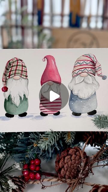 Emma Jane Lefebvre on Instagram: "Paint an adorable gnome with me! I swear it’s easier than you think! For a full REAL TIME tutorial, check out my YouTube channel on November 29th for a new video! Hope you love it! Happy painting! (The drying too I use is a generic craft heat tool from Amazon. If you don’t have one you can let it dry naturally or use a low powered hair dryer.) #watercolor #watercolour #beginnerwatercolor #beginnerwatercolour #watercolortutorial" Painted Christmas Cards, Bookmark Ideas, Happy Painting, Emma Jane, Christmas Card Art, Watercolor Christmas Cards, Watercolor Ideas, Watercolor Paintings Tutorials, Color Painting