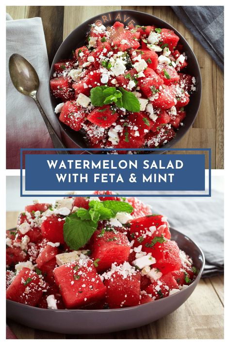 Watermelon Feta Mint Salad Balsamic, Watermelon Lime Mint Salad, Watermelon And Mint Salad, Watermelon Salad With Feta Cheese Mint, Fresh Mint Recipes, Feta Watermelon Salad, Watermelon Feta Mint Salad, Watermelon Salad With Feta Cheese, Watermelon Cucumber Feta Salad