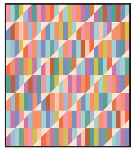 Happy Stripes Pattern Download | ConnectingThreads.com Happy Stripes Quilt Pattern, Jellyroll Quilts Patterns Free, Happy Stripes Quilt, Stripe Quilt Pattern, Aqua Quilt, Strip Quilt Patterns, Scrappy Doo, Connecting Threads, Bright Quilts