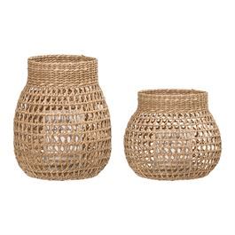 Rosy Brown Natural Seagrass Lanterns Woven Lantern, Greige Design, Velvet Furniture, Casual Decor, Small Lanterns, Lantern Candle Decor, Lantern Set, Citronella Candles, Lulu And Georgia